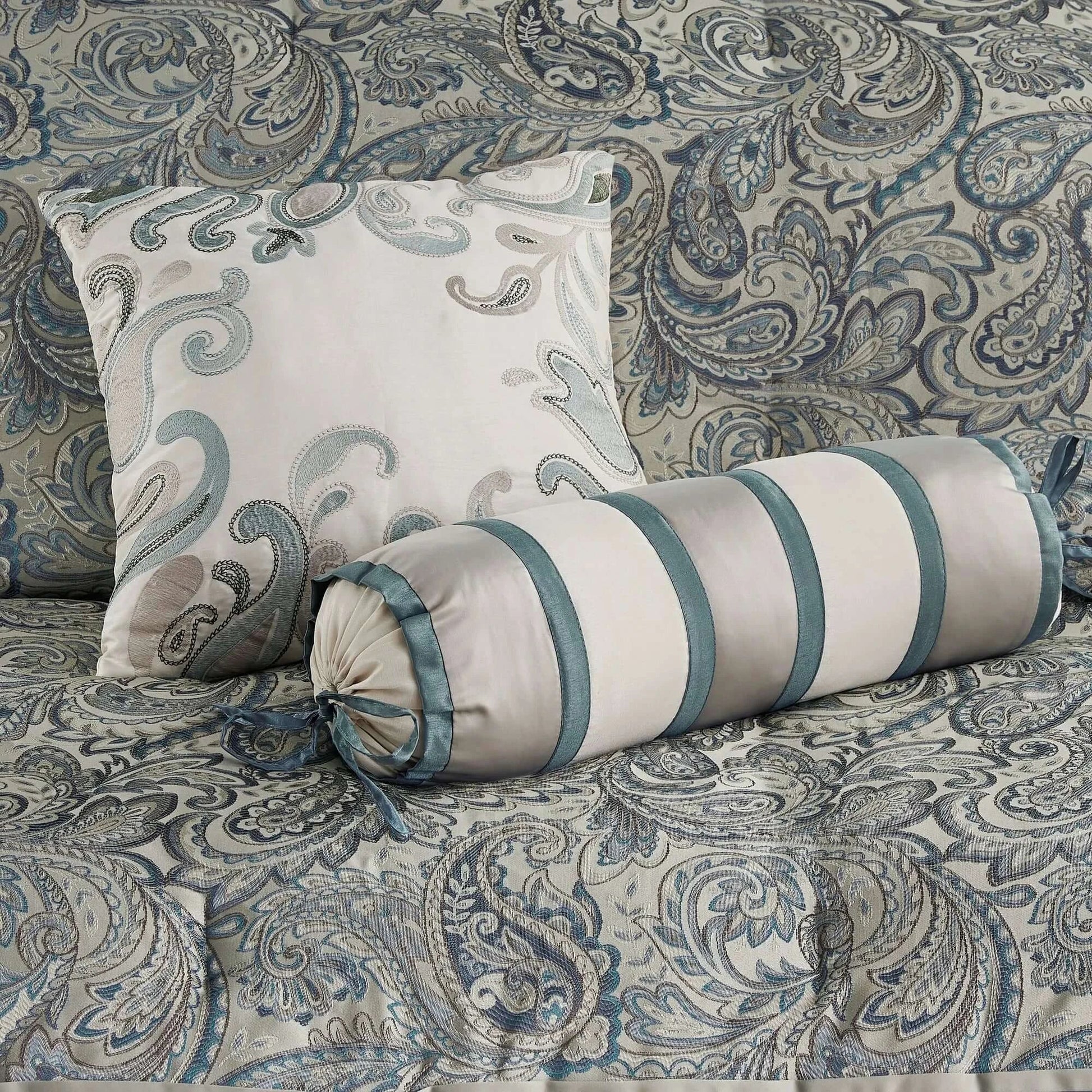 Teal Cotton King Comforter Set with Cotton Bed Sheets 12 Pieces