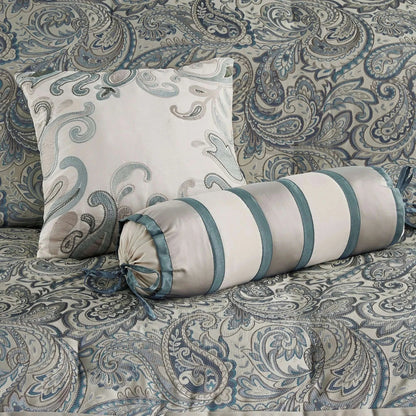 Teal Cotton King Comforter Set with Cotton Bed Sheets 12 Pieces