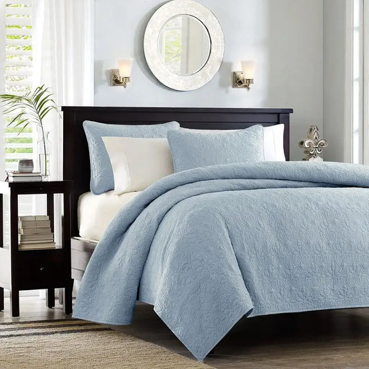 Handmade Blue Quilt Set King Reversible Embroidered Printed