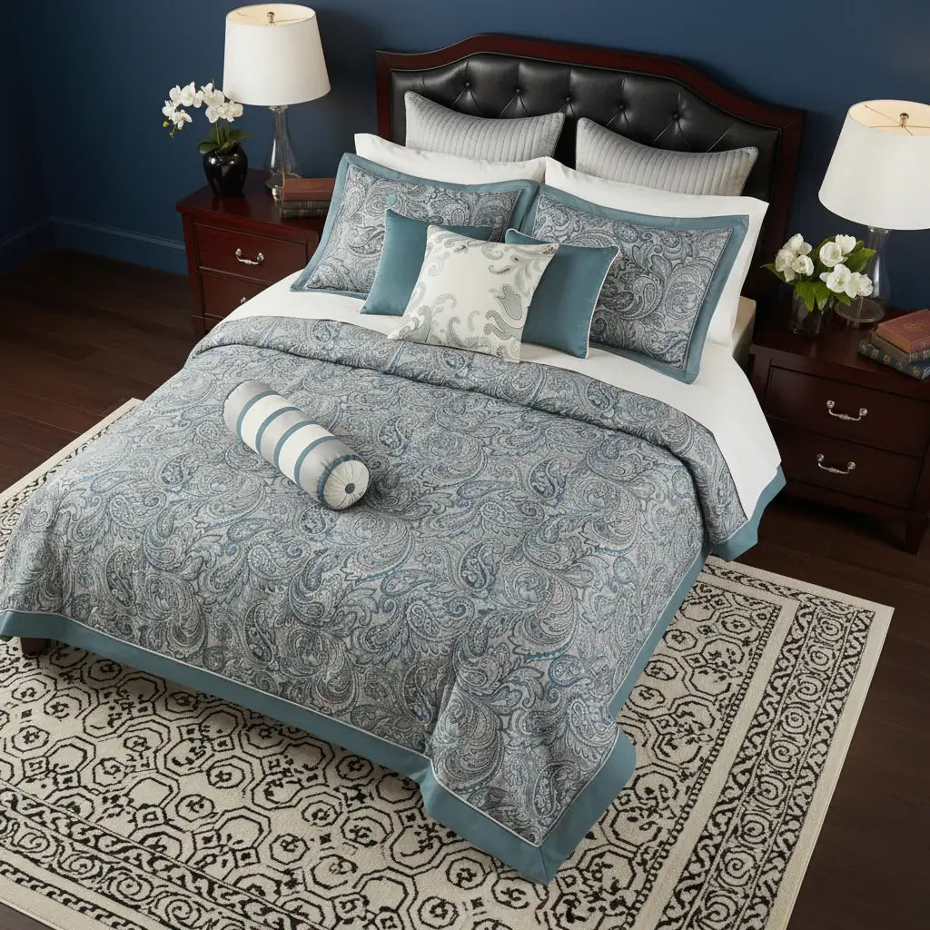 Teal Cotton King Comforter Set with Cotton Bed Sheets 12 Pieces