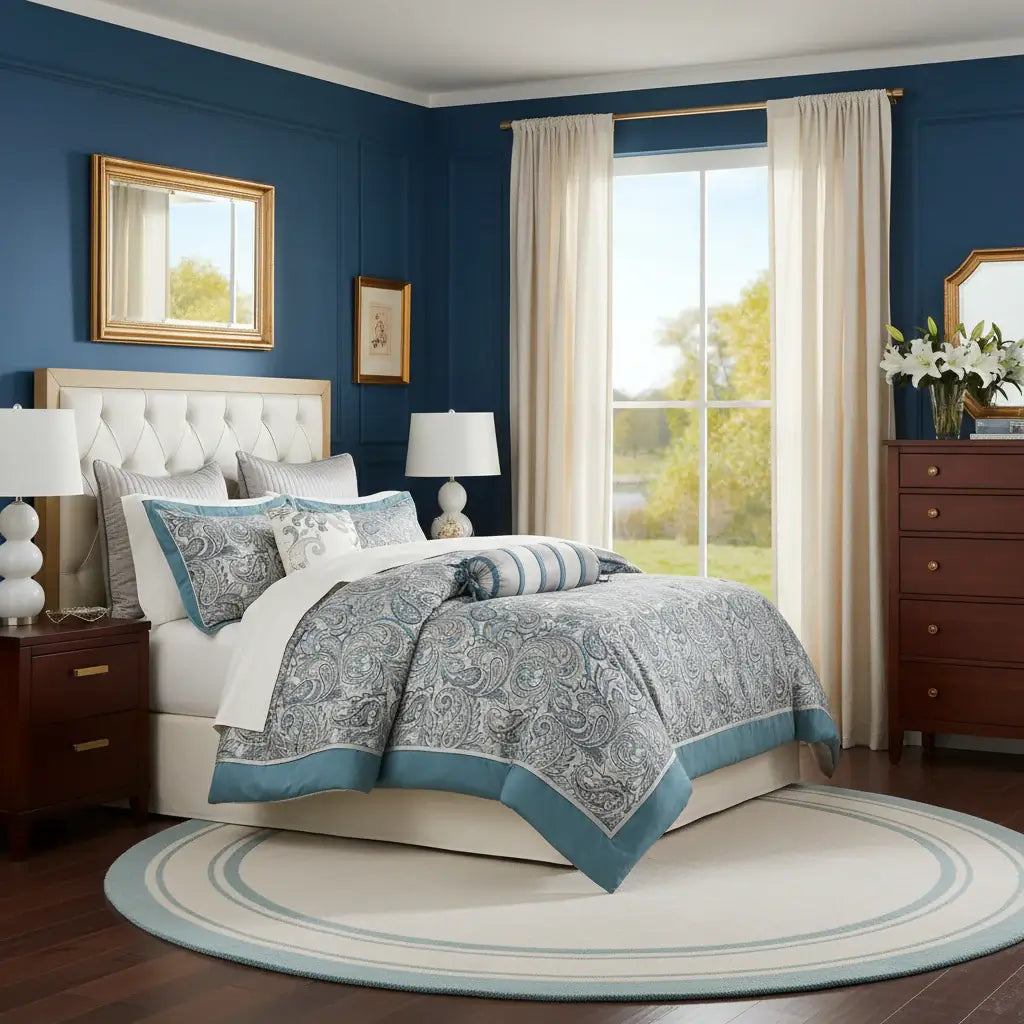 Teal Cotton King Comforter Set with Cotton Bed Sheets 12 Pieces