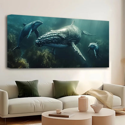 Ocean Whale Mother And Child Canvas Wall Art Poster