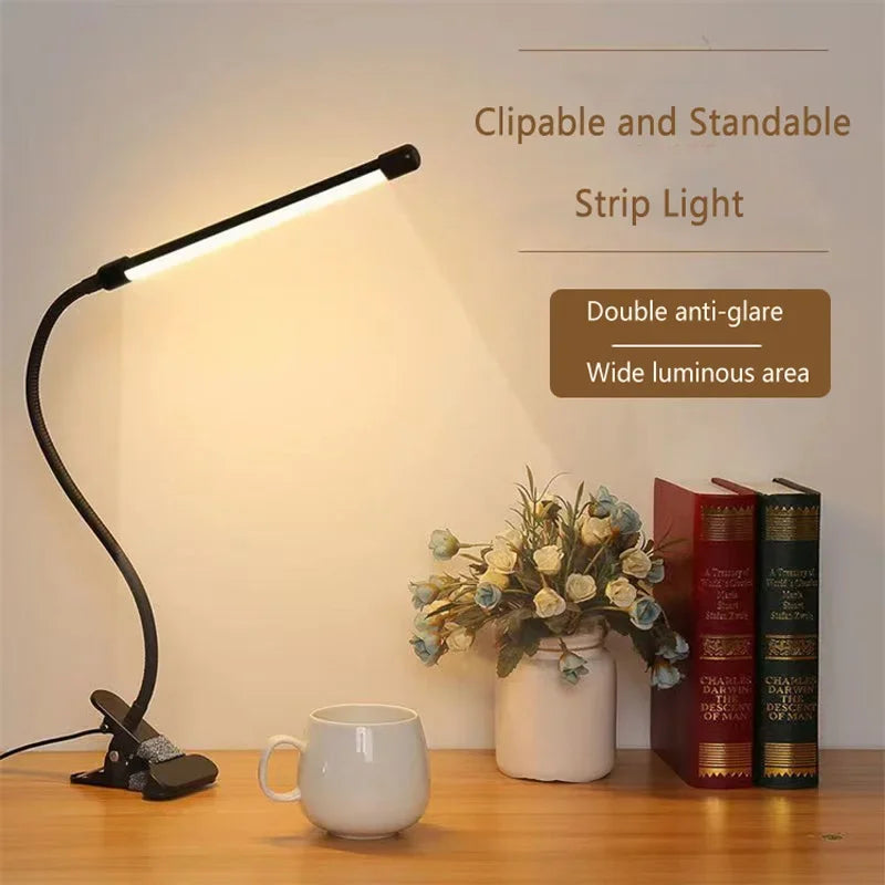 Lampe de bureau à clip LED, dortoir d'étudiants, chambre à coucher, bureau, lampe de lecture de chevet, petite lampe de bureau de protection des yeux, noir