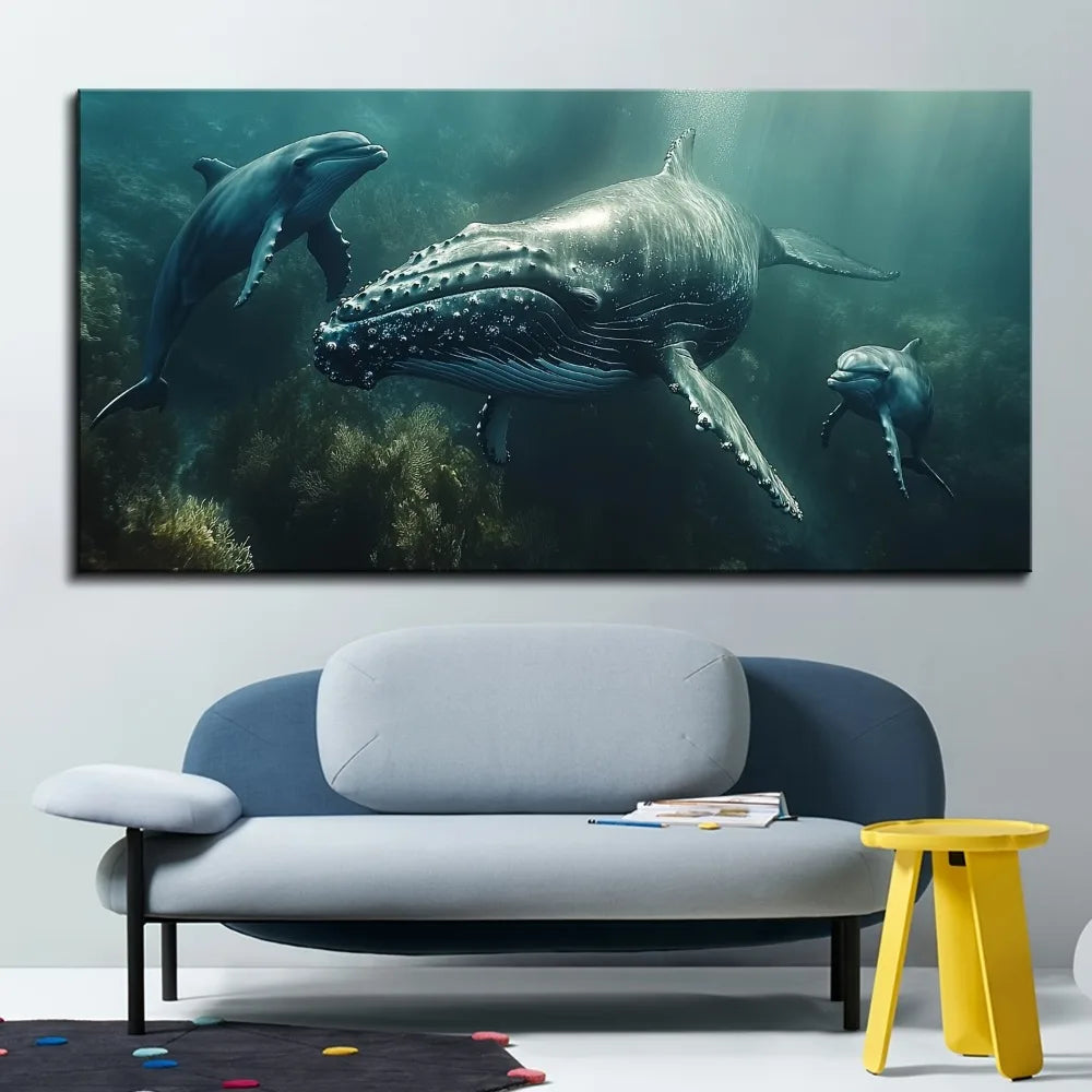 Ocean Whale Mother And Child Canvas Wall Art Poster