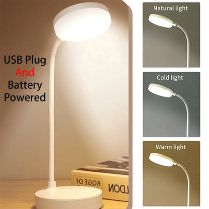 Portable LED Desk Lamp – USB Plug or Battery Powered, 3 Colours & Stepless Dimming, Eye-Protection Bedside Lamp for Bedroom