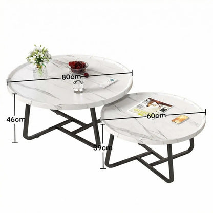 Mid Century Modern Nesting Coffee Table Set – 2 Fluted Round Wood Side Tables – Sturdy Metal Frame, Easy Assembly – Space-Saving