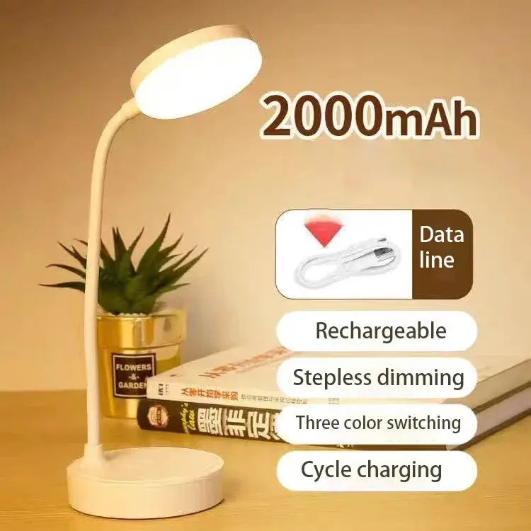 Portable LED Desk Lamp – USB Plug or Battery Powered, 3 Colours & Stepless Dimming, Eye-Protection Bedside Lamp for Bedroom