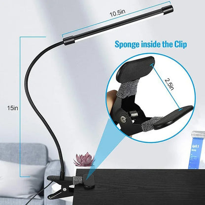 Lampe de bureau à clip LED, dortoir d'étudiants, chambre à coucher, bureau, lampe de lecture de chevet, petite lampe de bureau de protection des yeux, noir