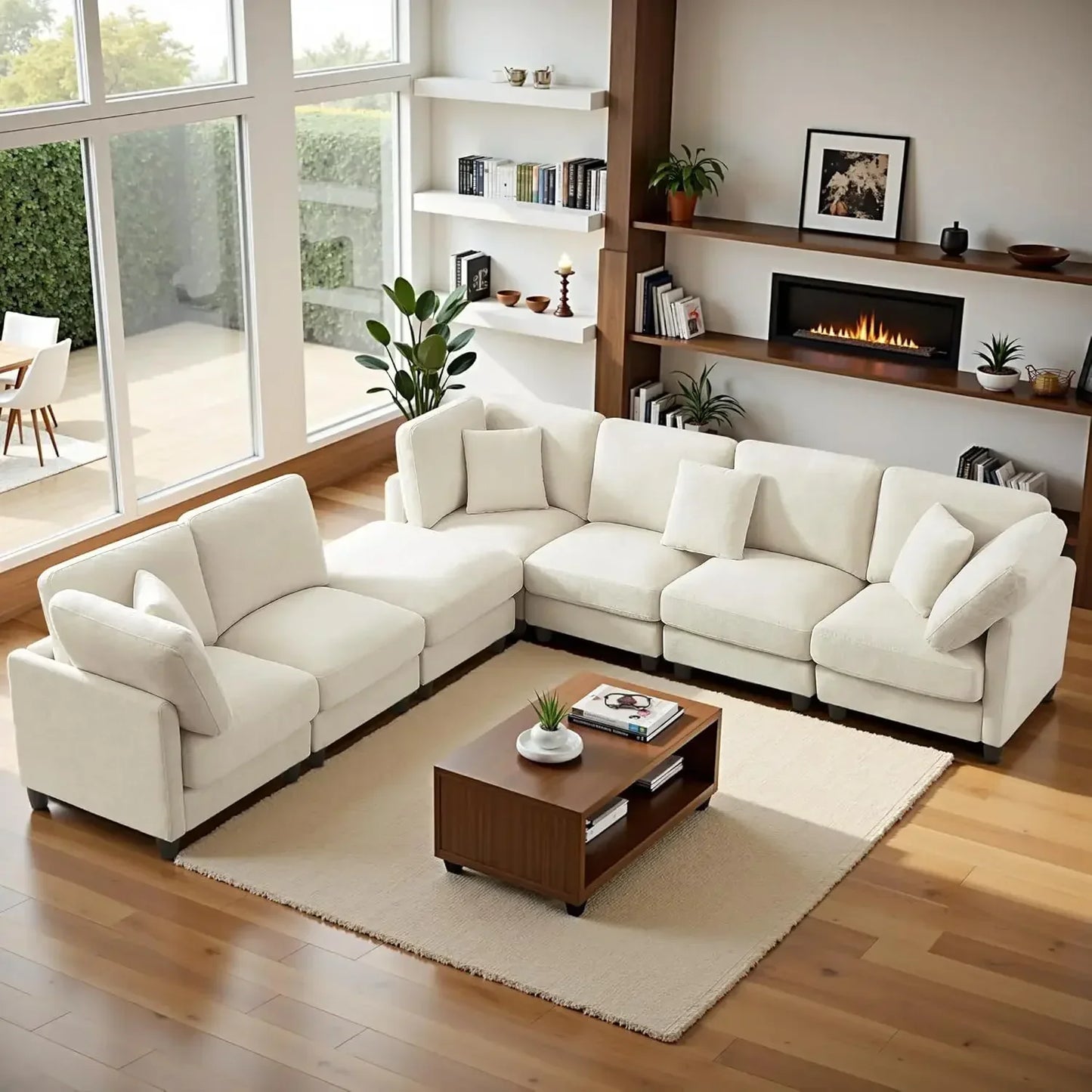121'' 7-Seater Chenille Cloud Couch with Movable Ottoman L/U-Shape Modern Upholstered Sectional Sofa for Living Room Customized