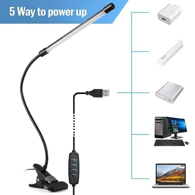 Lampe de bureau à clip LED, dortoir d'étudiants, chambre à coucher, bureau, lampe de lecture de chevet, petite lampe de bureau de protection des yeux, noir