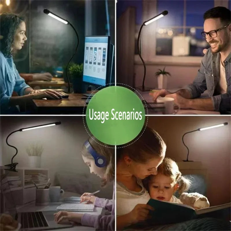 Lampe de bureau à clip LED, dortoir d'étudiants, chambre à coucher, bureau, lampe de lecture de chevet, petite lampe de bureau de protection des yeux, noir