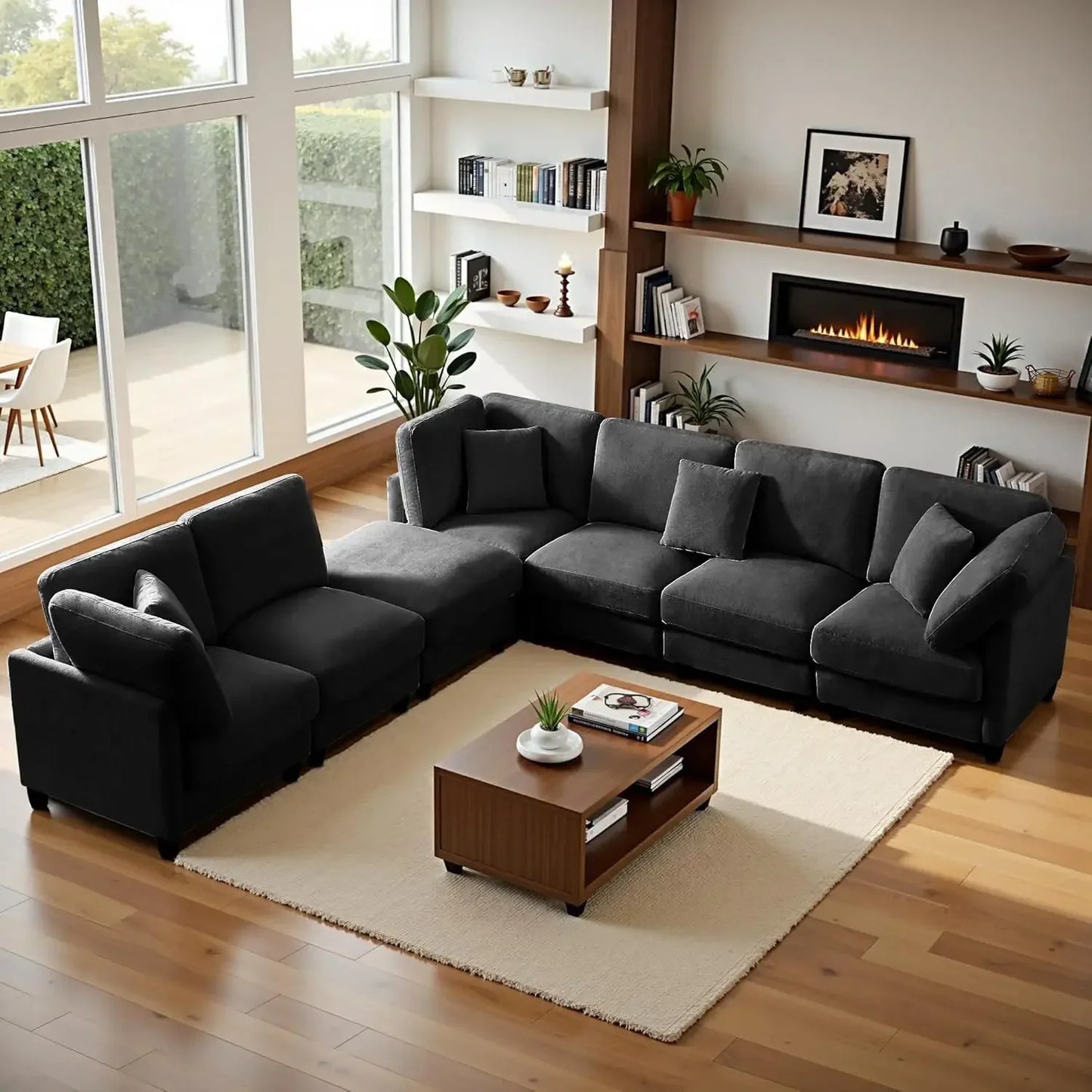 121'' 7-Seater Chenille Cloud Couch with Movable Ottoman L/U-Shape Modern Upholstered Sectional Sofa for Living Room Customized
