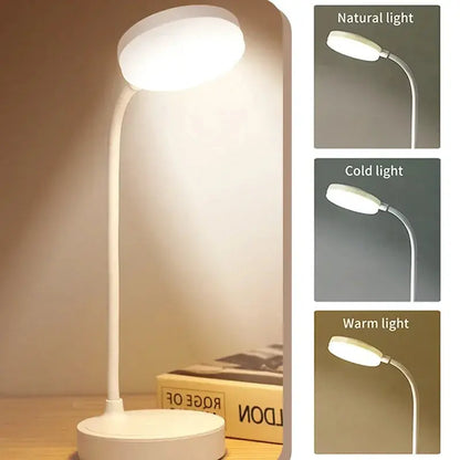 Portable LED Desk Lamp – USB Plug or Battery Powered, 3 Colours & Stepless Dimming, Eye-Protection Bedside Lamp for Bedroom
