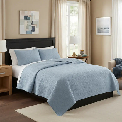 Handmade Blue Quilt Set King Reversible Embroidered Printed